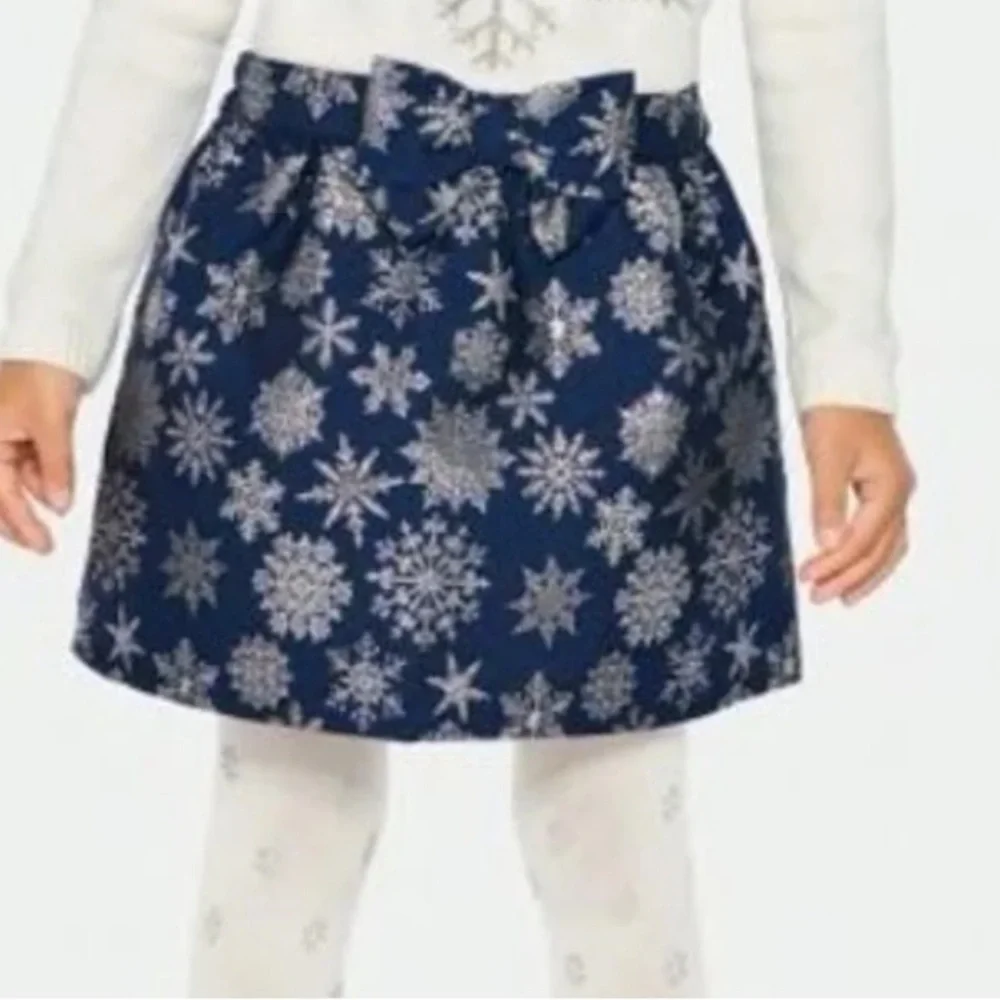 Gymboree Girls Holiday Snowflake Skirt Size 8 Navy Blue Silver Christmas Bow